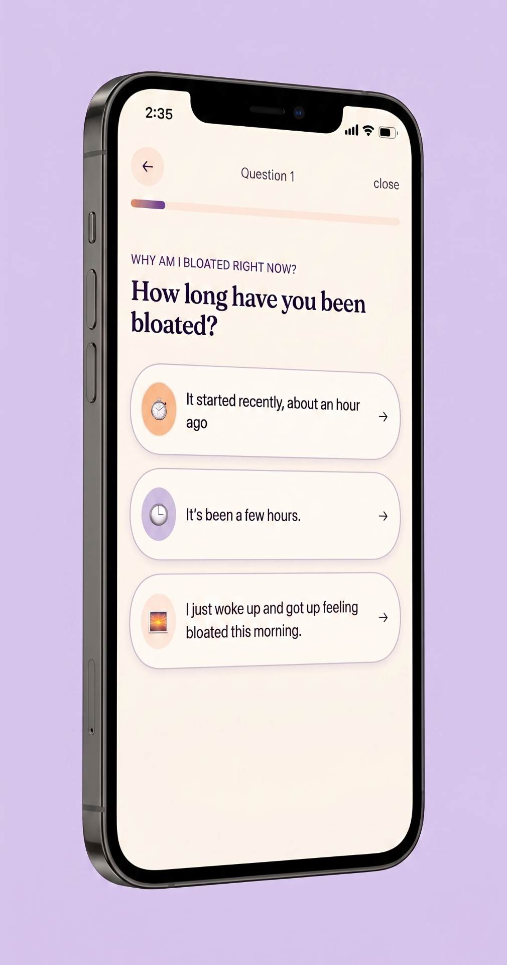 Dini bloat quiz shown on an iPhone