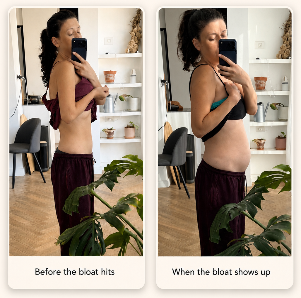 Same body shown before bloating and when bloating shows up