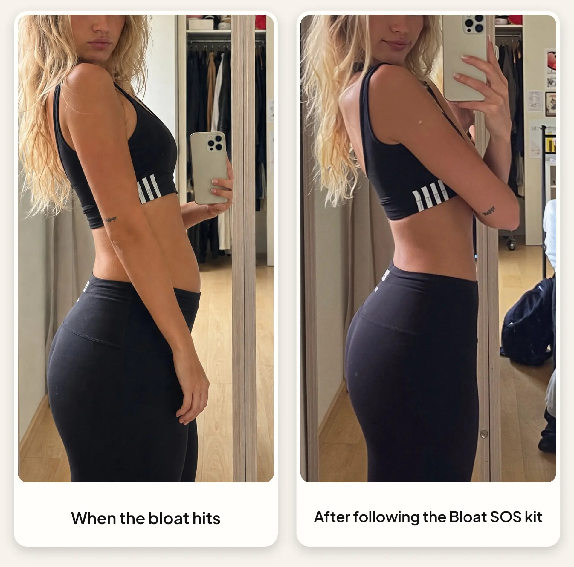 Before and after following the Bloat SOS Kit